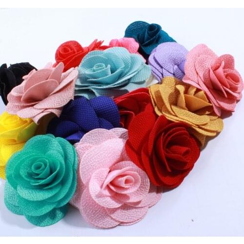 200PCS 7CM Fashion Burlap Fabric Flowers For Dress Decoration Rosette Rose Flower Handmade For Girls Headband U Pick Color