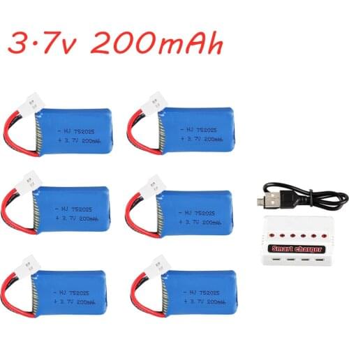 3.7V 200mAh LiPo Battery for Syma X4 X11 X13 RC Quadcopter Drone Spare Parts 3.7v 752025 Rechargeable battery charger set