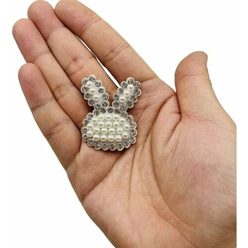 5pieces Bunny Tail Rabbit Applique fabric pads Pearl Rhinestone Bling Sparkling felt fabric pad for Scrapbooking Wedding Decors