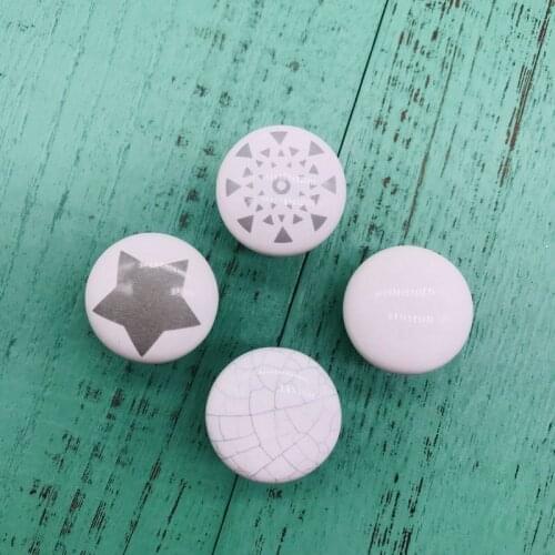 1PCS White 33mm Cabinet Ceramic Round Pull Knobs Creative Crack Five-Point Star for Drawer Dresser Kitchen Wardrobe Handles