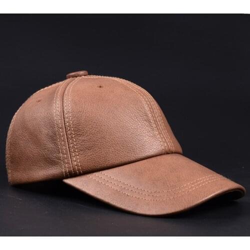 RY9112 Branded New Male Casual Genuine Leather Baseball Cap For Men Real Cowhide Black/Beige Dad Hats Mens Big Brim Cool Hat