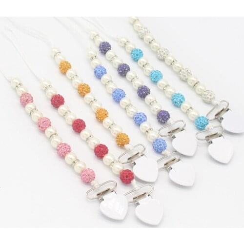 Crystal Pacifier Chains Imitation Pearls Pacifier Clips Safe Twinkling Princess Chain Baby Girl Holder Chain