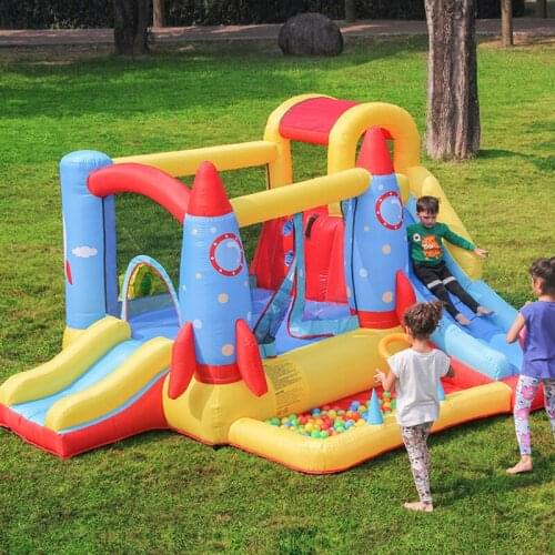Rocket Inflatable Gun Water Slide Bounce Castle Jumper Bouncer House With 450W Blower Childrens Playground