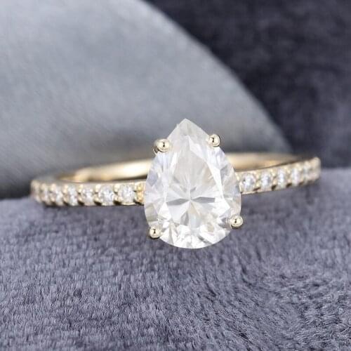 EDI Antique Bridal Half Eternity Diamond Ring 14k Yellow Rose White Gold Pear Shape Moissanites Engagement Wedding Ring Jewelry
