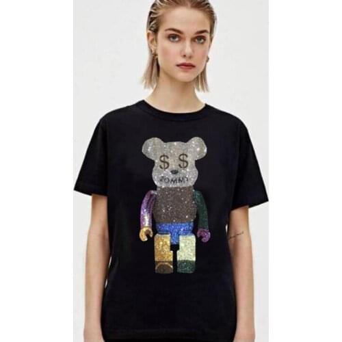 Short Sleeve women Rhinestone T Shirt 2021 Summer High Quality Tshirt Top Tees Classic Brand Fashion Clothes Plus Size M-3XL gi