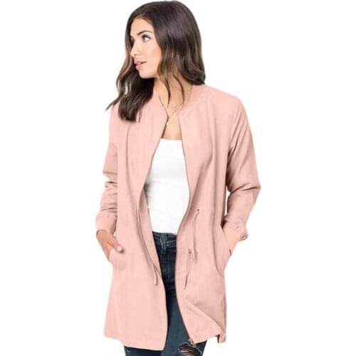 Plus Size Causal Windbreaker zipper retractable waist cord adjustable pocket size thin jacket 2019 Womens Long Style Outwear