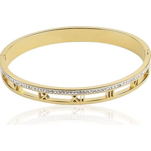 Best Selling Classic Design Elegant Hollow Roman Numerals Crystal Bracelet And Stainless Steel Jewelry Bracelet For Women