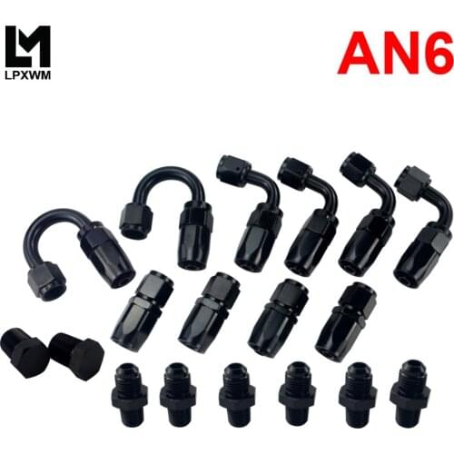 LPXWM- 6 AN AN-6 Straight / 90 /180 Degree Aluminum Swivel Hose End Fitting Adapter Oil Fuel Line + NPT PLUG LPXWM-SL10NPT-BK