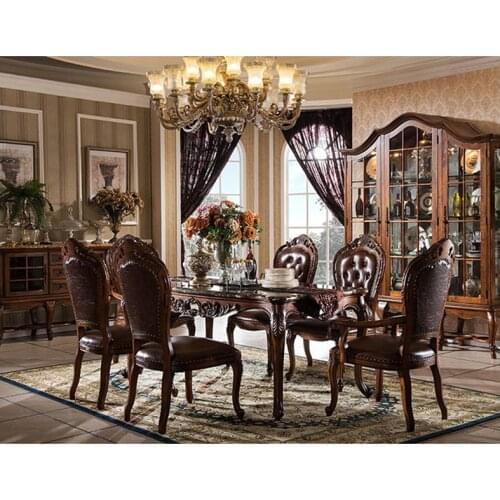 Home furniture wooden dining table designs with leather dining chair GH145