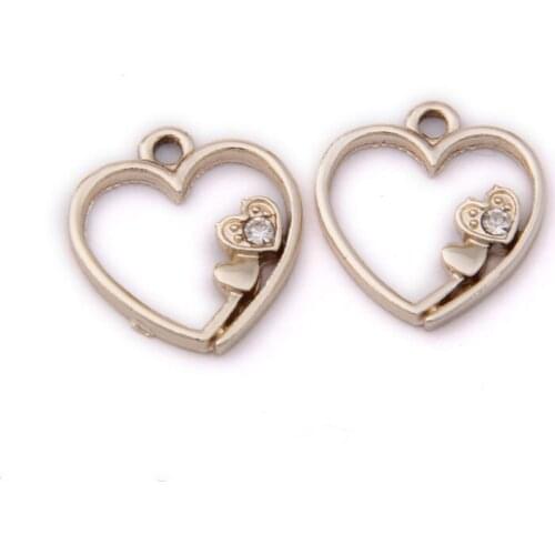 Mini Order 10pcs/Lot 17*15MM Gold Tone Alloy Hollow Out Rhinestone Heart Charms DIy Jewelry Findings Ornament Accessories