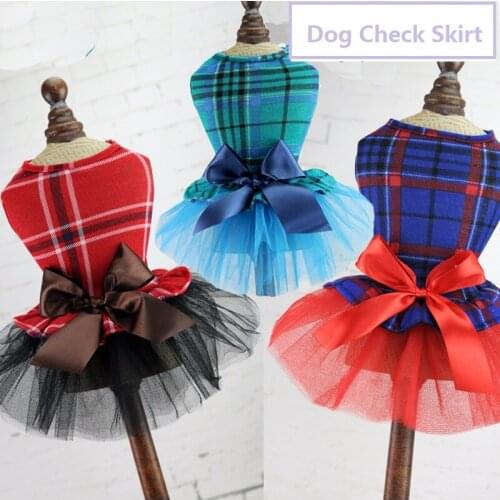 Fashhion Pet Dog Dress Costume Cute For Small Dog Cloth plaid Skirt Check Dress Vest Apparel with front Butterfly tie