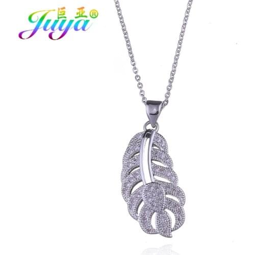 Ali Moda Fashion Girl Jewelry Supplies Micro Pave Zircon Gold/Rose Gold Feather Charm Pendant Necklace Mothers' Day Gift Jewelry