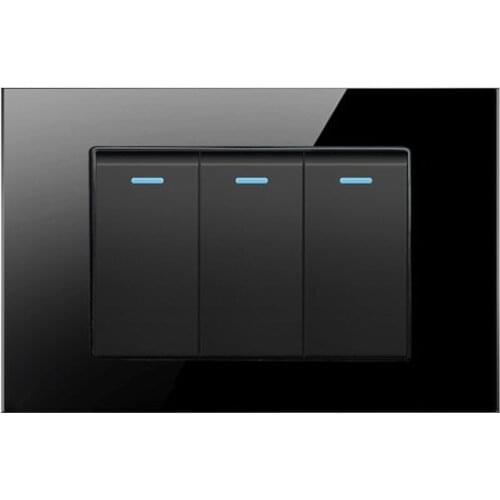 Wall Light Push Button Switch Black Glass Panel US Socket 15A 110V American Standard Outlet with USB