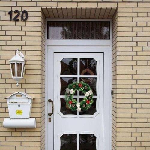 New Pvc Round Christmas Wreath Red Fruit Green Leaf Cotton Decorative Christmas Flower 30/40/50cm