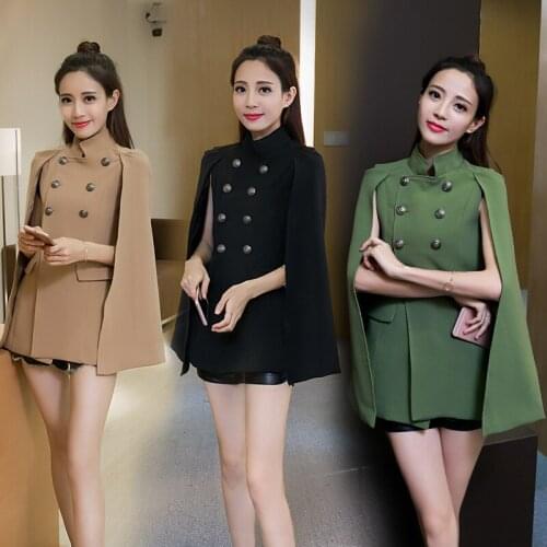 Autumn new temperament double row buckle cloak coat OL lapel cloak cloak suit jacket coat/scarf high quality