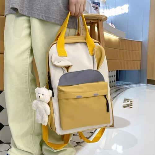 Panelled Backpack for Women Nylon School Bag Student Bookbag Canvas Softback Bagpack Casual Female Backpack Fashion Lady Mochila