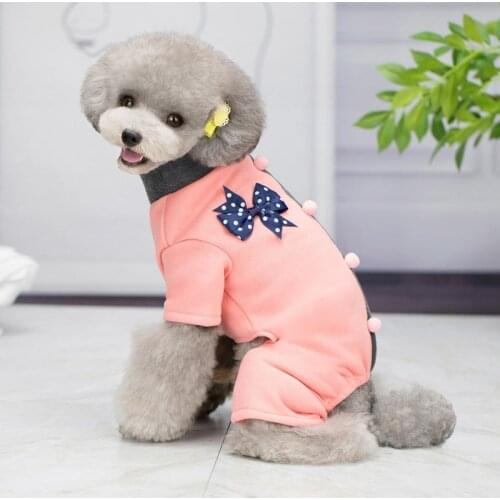 Dog Pajamas Warm Dog Coat With Deer Pattern And Bowtie Pure Cotton Soft For Small Medium Dogs Cats Dog Dressing Up