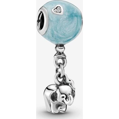 Fits for Pandora Charms Bracelets 925 Sterling Silver Elephant and Blue Balloon Dangle Charm Beads for Women Jewelry Gift