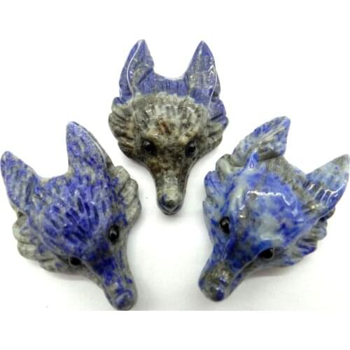 2Pc Natural Gem Stone lapis Opalite Tiger Eye Quartz Crystal Carved Wolf Head Shape Pendants For DIY Jewelry Making Necklace