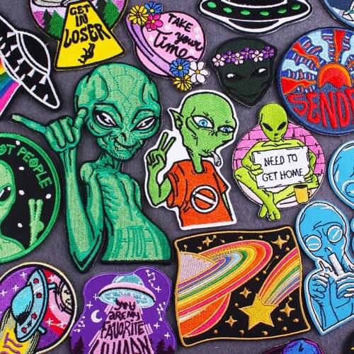 Aliens stripes applique patch DIY Space UFO Embroidered patches for clothing badges iron on patches for jacket clothes