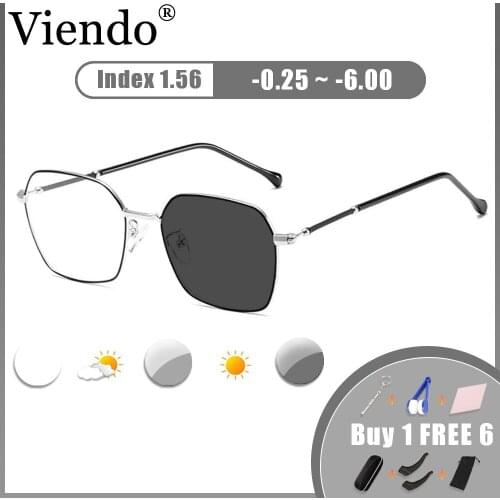 Retro Photochromic Prescription Myopia Eyeglasses Nearsighted Glasses -0.5/1.0/1.5/2.0/2.5 Auto Color Chaning Anti UV Sunglasses