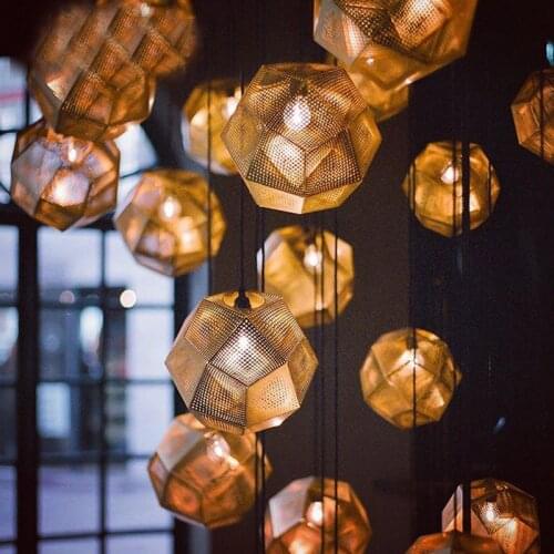 Modern Replica of Web Etch Geometry Golden Brick Pendant Light Light Shadow For Living Study Kitchen