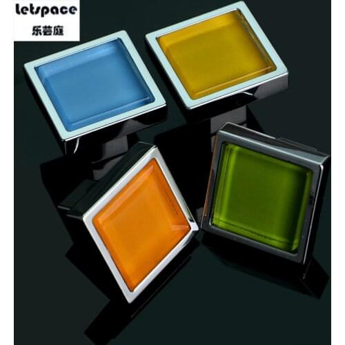 Modern Fashion beautyful blue yellow green orange crystal chrome wine cabinet kitchen cabinet drawer cupboard square knob handle