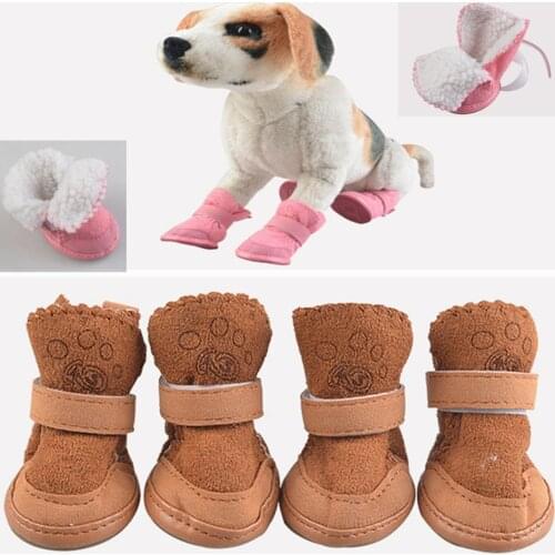 4Pcs/Set Thick Snow Dog Shoes Pet Chihuahua Warming Shoes Plush Winter Pets Puppy Cats Warm Boots 1/2/3/4/5 Dog Shoes For Winter
