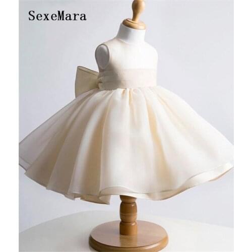 Champagne Tulle Girl Dress Baby 1 year Birthday Dress christening dress baptism gown with bow kids size 6m 12m 18m 24m