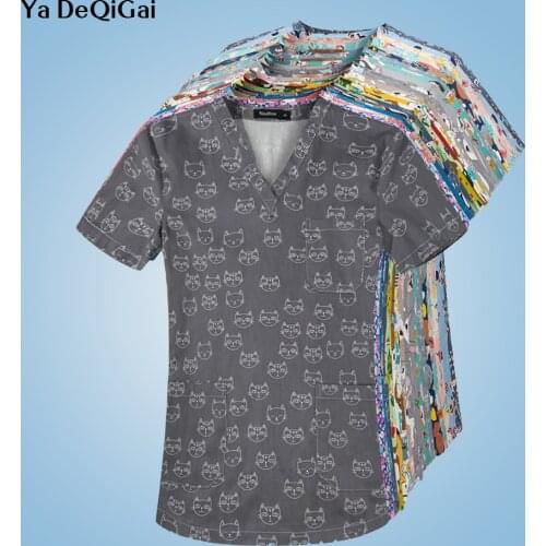 Unisex Cotton Cartoon Print Spa Uniform Fashion Slim Fit Top Scrub Clothes Women Scrubs Lab Coat Beauty Salon Pet Shop Uniform