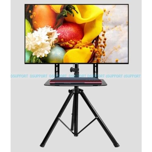 360 degree Swivel 32~55 inch TV Mount Tripod Stand with DVD Holder VESA 100~500mm Loading 50kgs Height Adjustable TV Floor Stand