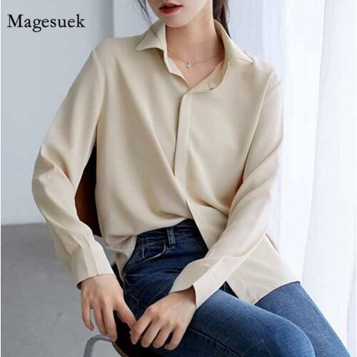 Solid Office Lady 2020 Fashion Women Blouses Women Tops and Blouses Autumn Long Sleeve Chiffon Blouse Pullover Feminine 11348