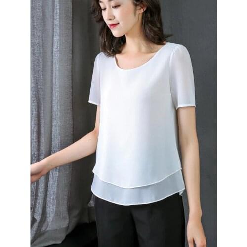 Female Work Wear O-Neck Chiffon Tops Women Elegant Short Sleeve Solid Blouse Shirts Plus Size Blusa Feminina M-7XL 8XL