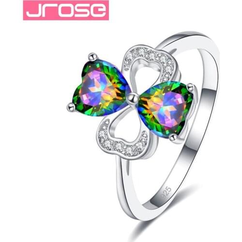 JROSE 2019 New Rainbow Light Blue Zircon CZ Crystal Fashion Heart Rings for Women Trendy Wedding Bride Beads Jewelry