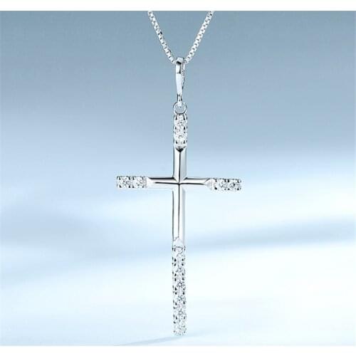 DY 925 Sterling Silver Necklace Crystal Cubic Zirconia Special Unique Cross Pendant With Chain Necklace For Women Fine Jewelry