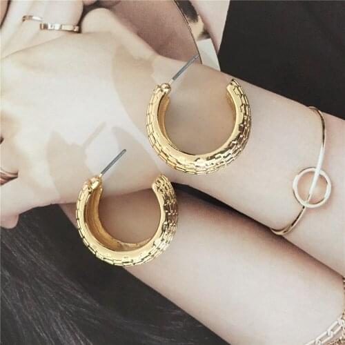 Bohemia Gold Color Plating Textured Wide Thick Small Hoop Earrings For Women Elegant Gorgeous Vintage Jewelry Accessory