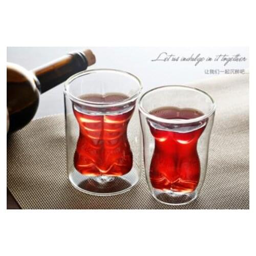 2pcs/lot Creative Beauty and Mens Cup Double Insulated Glass Cup Sexy Beauty Cup Ladies Whiskey Beer Cup