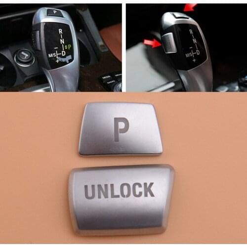 2pcs Car Gear Shift Knob "P" & "Unlock" Push Button Cover Trim LHD Fit For BMW 3 5 7 Series X3 X4 X5 X6 2014 2015 2016