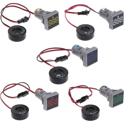 220V AC 22mm Digital Display Ampermeter With CT Monitor Current Indicator Light Ammeter Tester Measuring 1-100A Ampere Meter