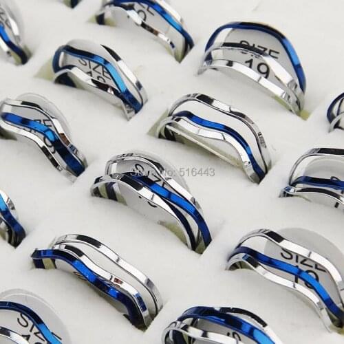 Fashion 2014 3 in 1 Style 30Sets Stainless steel Blue with Silver Women Mens Rings or Joint Rings Wholesale Jewelry lots A473