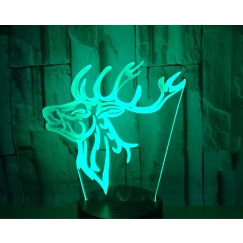 Deer Head 3d Lamp7 Color Touch Remote Control Led Lighting Visual Gift Table Lamps Small Desk Lamp