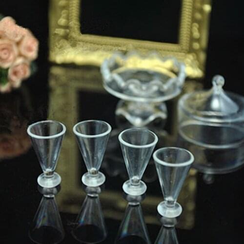 4pcs 1:12 Dollhouse Miniature 3D Cute Clear Cups Cocktail Glass Sherry Glass DIY Dollhouse Miniature Decoration Plastic Crafts