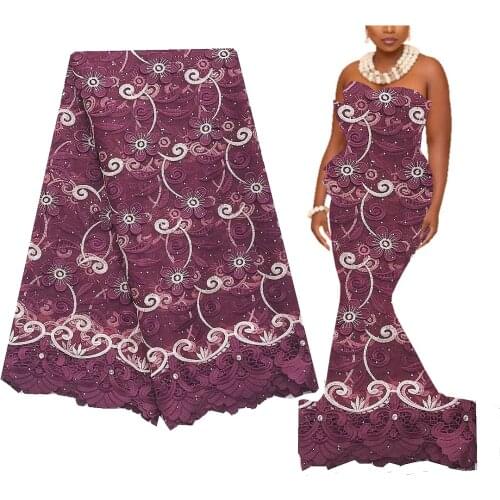 5 Yards Burgundy Lace Embroidered French Cord Tulle Net Fabric Tulle Nigerian Lace Italy Latest African Lace 2021 Bridal Fabric