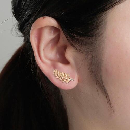 Chandler Boho Stainless Steel Ear Climber Tiny Leaf Earring Leaves Feather Branch Crawlers Stud Earrings For Girls Bridal Bijoux