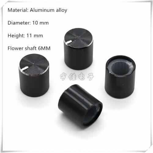 5 Piece 10×11MM Black Aluminum Alloy Knob Cap Potentiometer Speed Control Switch Knob Suitable For Flower Shaft 6MM
