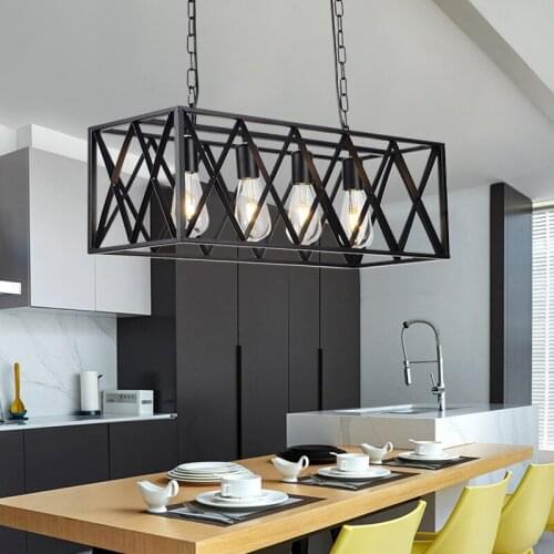 Cuboid frame iron net chandelier industrial wind bar desk bar antique personality theme restaurant luminaire