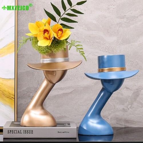European Resin Statues Wearing Hats Womens Art Crafts Vases Flower Arrangements Hotel Home Decoration Accessories Hydroponics