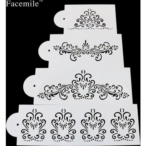 Facemile 4PCS/set Stencil Elegant Flowers Fondant Cake Mold Mold Decorating Tools 53042 Gift