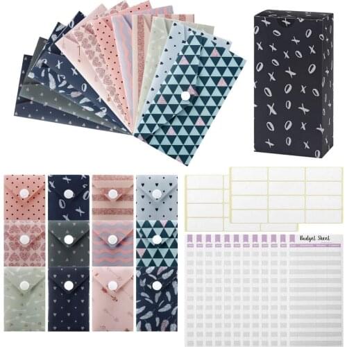 38PCS Cash Envelope System,12 Pack Waterproof Reusable Plastic Budget Envelopes,12 Coin Envelopes,12 Budget Sheets and Sticker