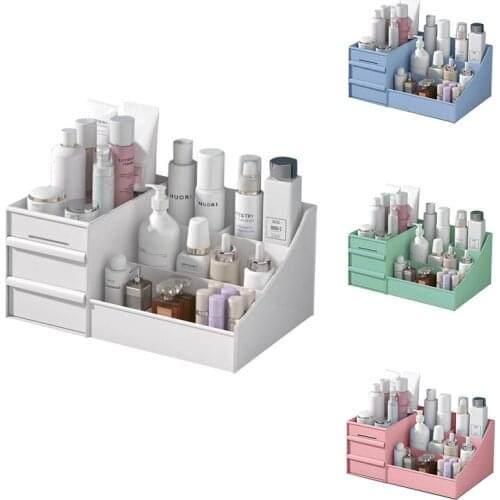 Cosmetic Makeup Organizer with Drawers, Plastic Bathroom Skincare Storage Box Brush Lipstick Holder Organizers